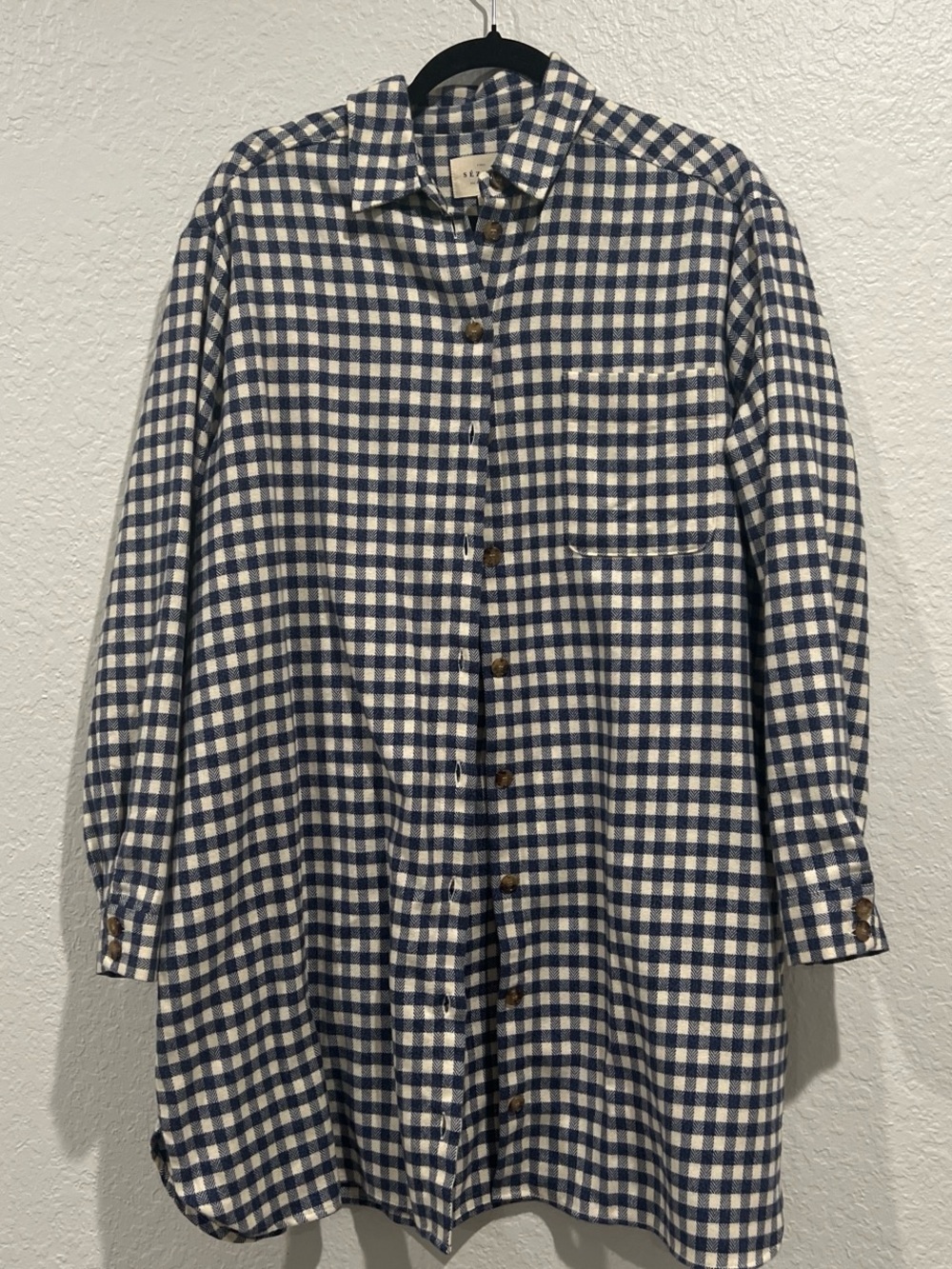 Sezane Blue and White Gingham Long Sleeve Dress